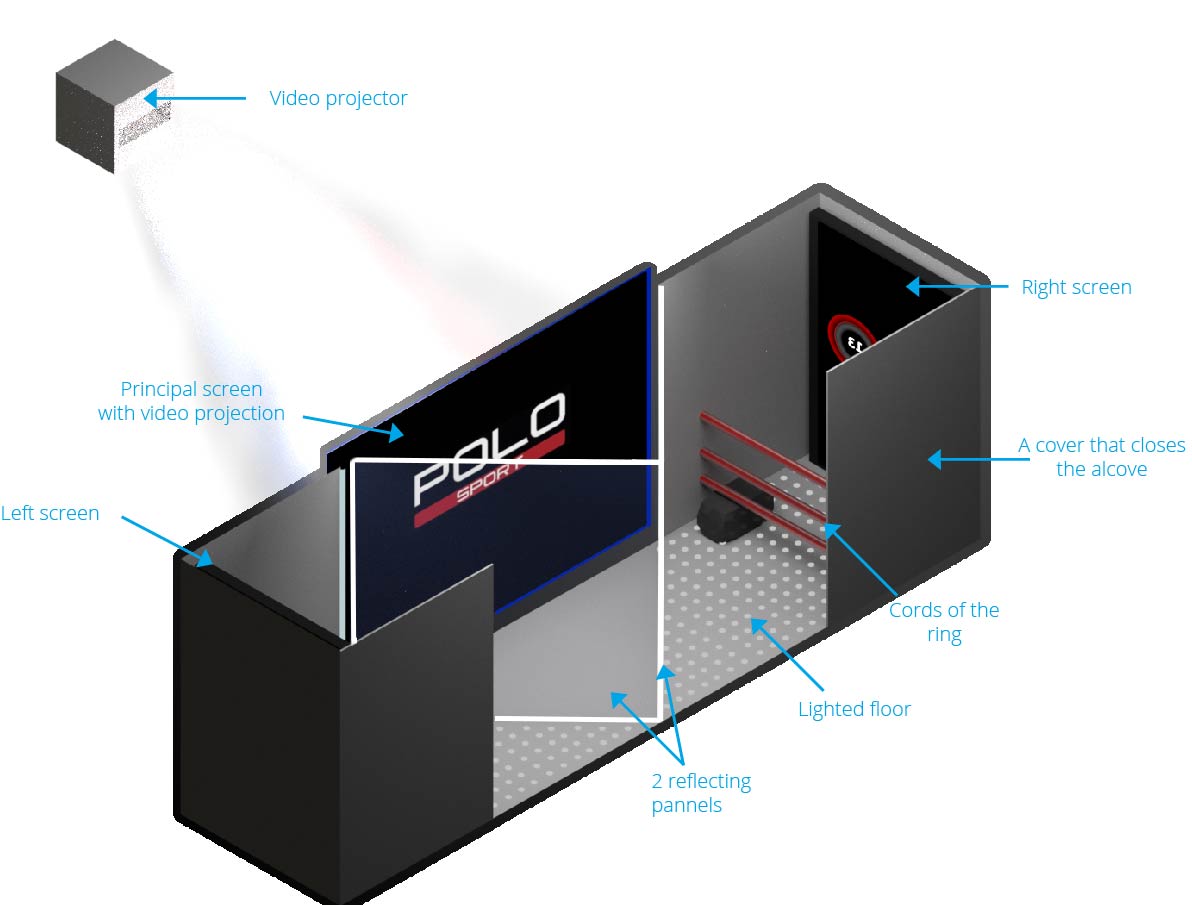 Schematic representation of the holographic installation in the front window of Ralph Lauren on the 5th Avenue in New York